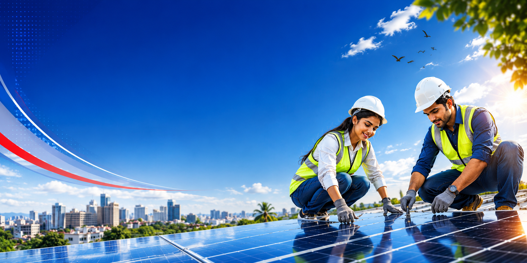 Solar workers on rooftop